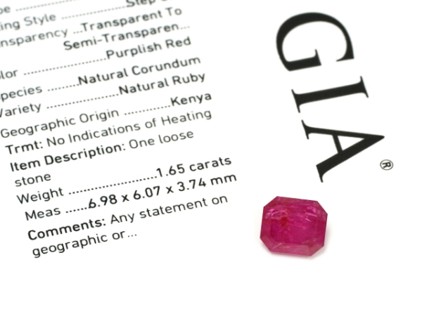 Natural No Heat Corundum Ruby Emerald Cut Gemstone GIA Report