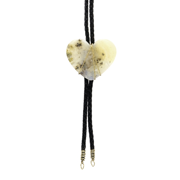 Plume Agate Heart Bolo-Tie 36 inch Adjustable Fabric Cord