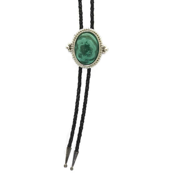 36" Unique Oranate Framed Malachite Bolo Tie Necklace