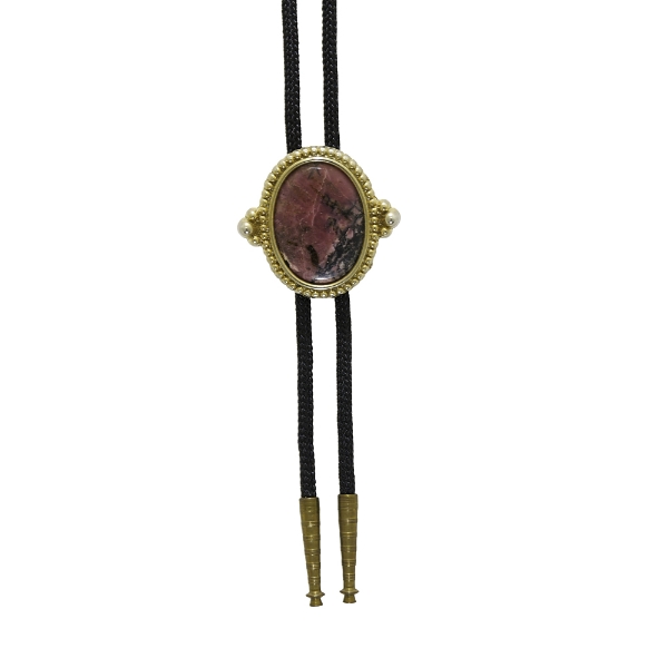 36" Unique Oranate Framed Rhodonite Bolo Tie Necklace