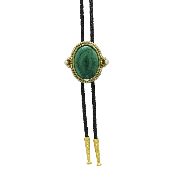 36" Unique Oranate Framed Malachite Bolo Tie Necklace